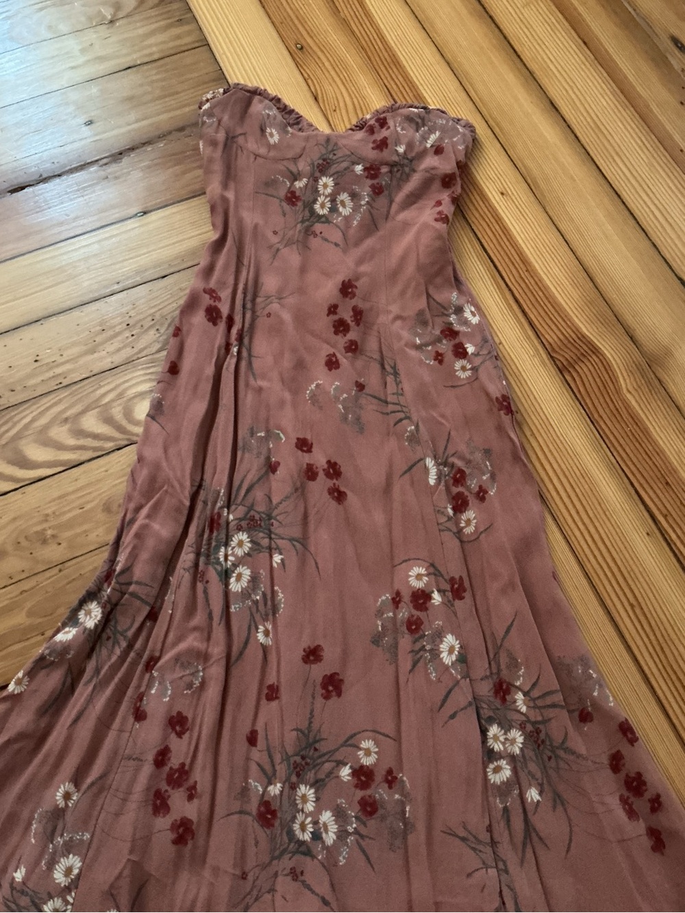 Reformation Mauve Pink Floral Strapless Slip Dress